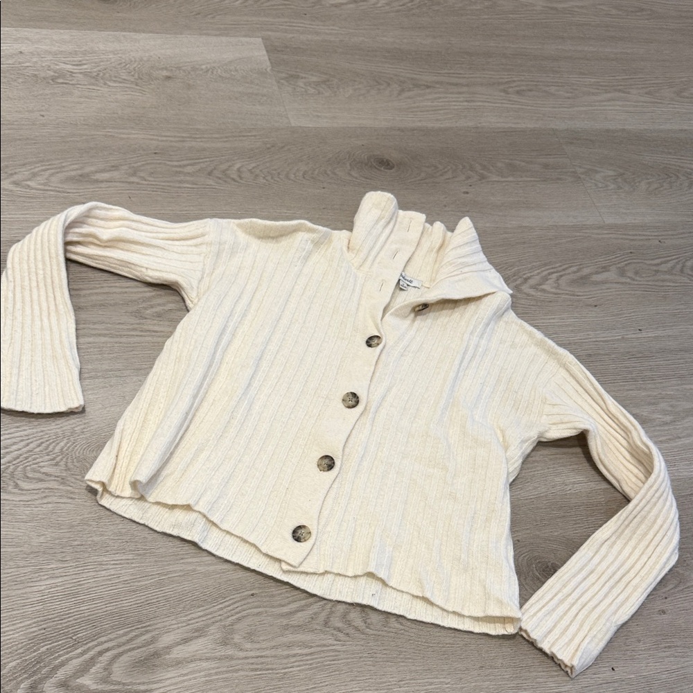 Madewell Niles Wide Rib Collar Cardigan Antique Cream - Picture 2 of 4